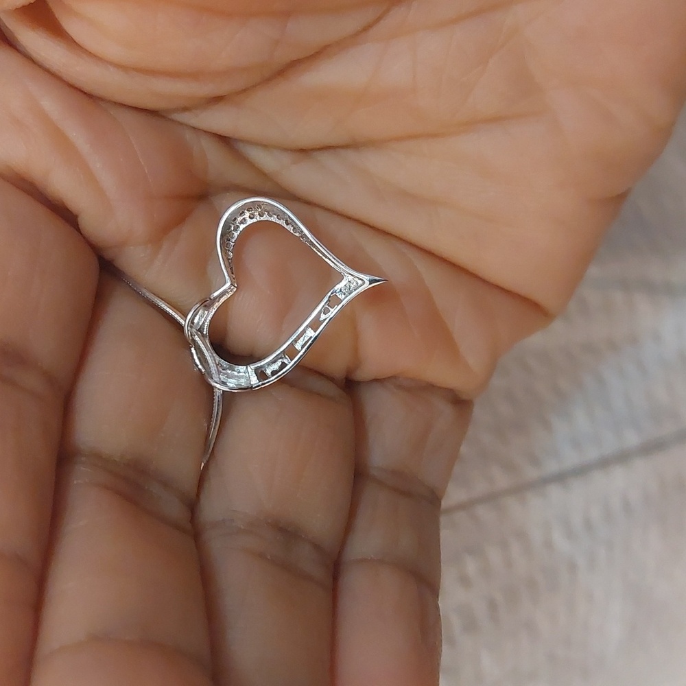 (PHILSigma Iota Alpha Angled Heart CZ Paved Pendant 925 Sterling Silver Necklace - Picture 5 of 6